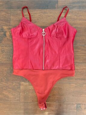 Guess Red Ladies One-Piece Bodysuit with Front Zip